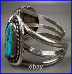 Large Vintage Navajo Sterling Silver High Grade Morenci Turquoise Cuff Bracelet