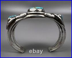 Large Vintage Navajo Sterling Silver High Grade Morenci Turquoise Cuff Bracelet