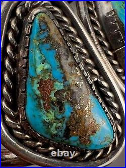 Large Vintage Navajo Sterling Silver High Grade Morenci Turquoise Cuff Bracelet