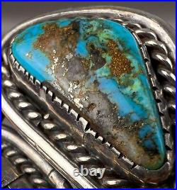 Large Vintage Navajo Sterling Silver High Grade Morenci Turquoise Cuff Bracelet