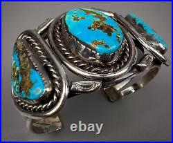 Large Vintage Navajo Sterling Silver High Grade Morenci Turquoise Cuff Bracelet