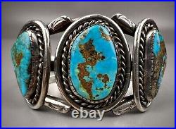 Large Vintage Navajo Sterling Silver High Grade Morenci Turquoise Cuff Bracelet