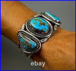 Large Vintage Navajo Sterling Silver High Grade Morenci Turquoise Cuff Bracelet