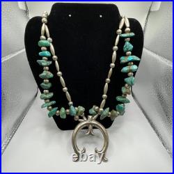 Large Vintage Navajo Sterling Silver & Turquoise Squash Necklace 139 Grams 27