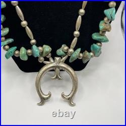 Large Vintage Navajo Sterling Silver & Turquoise Squash Necklace 139 Grams 27
