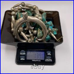 Large Vintage Navajo Sterling Silver & Turquoise Squash Necklace 139 Grams 27