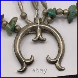 Large Vintage Navajo Sterling Silver & Turquoise Squash Necklace 139 Grams 27