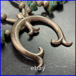Large Vintage Navajo Sterling Silver & Turquoise Squash Necklace 139 Grams 27