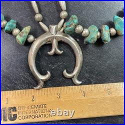 Large Vintage Navajo Sterling Silver & Turquoise Squash Necklace 139 Grams 27
