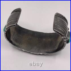 Large Vintage Sterling Silver & 7 Turquoise Navajo Cuff Bracelet Signed 68 Grams