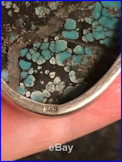 Large Vintage Sterling Silver Turquoise Pendant on Taxco Collar Necklace 925