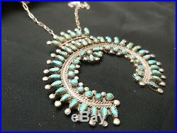 Large Zuni Naja Necklace Native American Turquoise Petit Point Sterling Silver