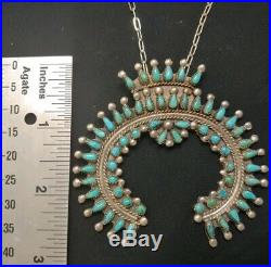Large Zuni Naja Necklace Native American Turquoise Petit Point Sterling Silver