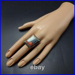 Larry Castillo NAVAJO Sterling Silver CORAL OPAL TURQUOISE Inlay RING size 8.5 Larry Castillo NAVAJO Sterling Silver CORAL OPAL TURQUOISE Inlay RING size 8.5
