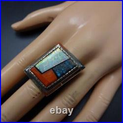 Larry Castillo NAVAJO Sterling Silver CORAL OPAL TURQUOISE Inlay RING size 8.5 Larry Castillo NAVAJO Sterling Silver CORAL OPAL TURQUOISE Inlay RING size 8.5