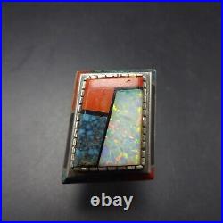 Larry Castillo NAVAJO Sterling Silver CORAL OPAL TURQUOISE Inlay RING size 8.5 Larry Castillo NAVAJO Sterling Silver CORAL OPAL TURQUOISE Inlay RING size 8.5