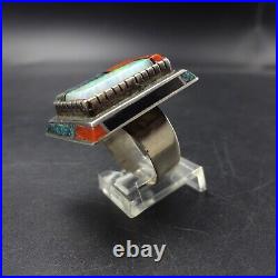 Larry Castillo NAVAJO Sterling Silver CORAL OPAL TURQUOISE Inlay RING size 8.5 Larry Castillo NAVAJO Sterling Silver CORAL OPAL TURQUOISE Inlay RING size 8.5