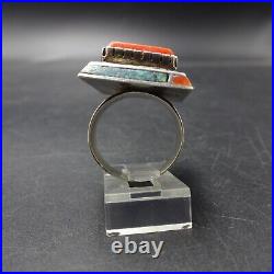 Larry Castillo NAVAJO Sterling Silver CORAL OPAL TURQUOISE Inlay RING size 8.5 Larry Castillo NAVAJO Sterling Silver CORAL OPAL TURQUOISE Inlay RING size 8.5