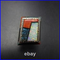 Larry Castillo NAVAJO Sterling Silver CORAL OPAL TURQUOISE Inlay RING size 8.5 Larry Castillo NAVAJO Sterling Silver CORAL OPAL TURQUOISE Inlay RING size 8.5