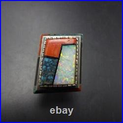 Larry Castillo NAVAJO Sterling Silver CORAL OPAL TURQUOISE Inlay RING size 8.5 Larry Castillo NAVAJO Sterling Silver CORAL OPAL TURQUOISE Inlay RING size 8.5