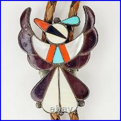 Leagus Ahiyite Sterling Silver 925 Zuni Thunderbird Inlay Turquoise Bolo Tie
