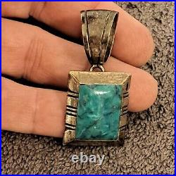 Leonard Platero Native American Navajo Sterling Silver Turquoise Pendant