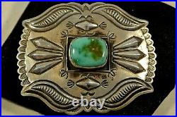 Lg HARRY MORGAN signed Navajo CONCHO BELT BUCKLE Sterling Silver TURQUOISE NOS