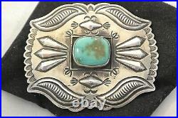 Lg HARRY MORGAN signed Navajo CONCHO BELT BUCKLE Sterling Silver TURQUOISE NOS