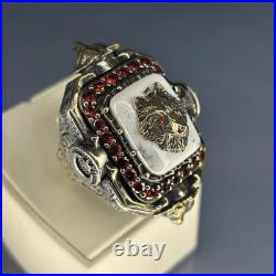 Lion Head White Turquoise 925 Sterling Silver Ring Handcrafted Statement Jewelry