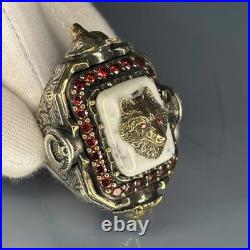 Lion Head White Turquoise 925 Sterling Silver Ring Handcrafted Statement Jewelry