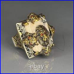Lion Head White Turquoise 925 Sterling Silver Ring Handcrafted Statement Jewelry