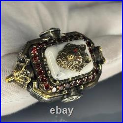 Lion Head White Turquoise 925 Sterling Silver Ring Handcrafted Statement Jewelry