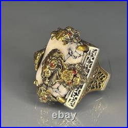 Lion Head White Turquoise 925 Sterling Silver Ring Handcrafted Statement Jewelry