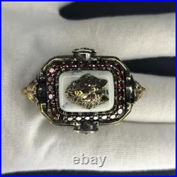 Lion Head White Turquoise 925 Sterling Silver Ring Handcrafted Statement Jewelry