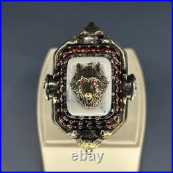 Lion Head White Turquoise 925 Sterling Silver Ring Handcrafted Statement Jewelry