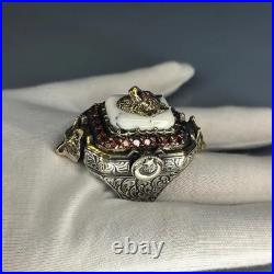 Lion Head White Turquoise 925 Sterling Silver Ring Handcrafted Statement Jewelry