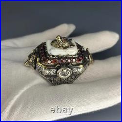 Lion Head White Turquoise 925 Sterling Silver Ring Handcrafted Statement Jewelry