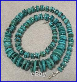 Long Santo Domingo Sterling Silver Turquoise Heishi Disk Bead Necklace 23 In