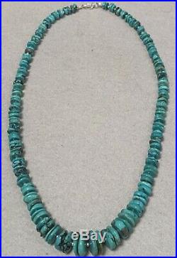 Long Santo Domingo Sterling Silver Turquoise Heishi Disk Bead Necklace 23 In