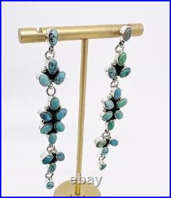 Long Sterling Silver Turquoise Drop Dangle Earrings 3 1/4 16gm Vintage Jewelry