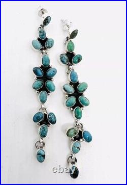 Long Sterling Silver Turquoise Drop Dangle Earrings 3 1/4 16gm Vintage Jewelry