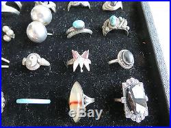Lot Collection 36 VTG Sterling Silver Rings Art Deco Zuni Navajo Turquoise