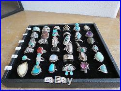 Lot Collection 36 VTG Sterling Silver Rings Zuni Navajo World tribal Turquoise
