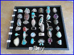 Lot Collection 36 VTG Sterling Silver Rings Zuni Navajo World tribal Turquoise