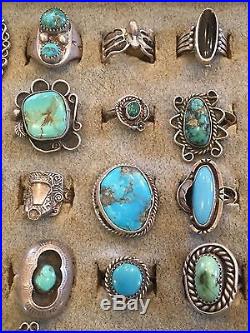 Lot Of Old Sterling Silver Turquoise Native American Rings 428 Grams