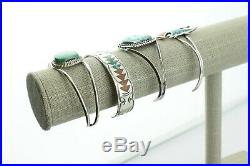 Lot of 4 Native American Old Pawn Sterling Silver Turquoise Cuff Bracelets