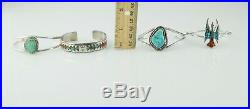 Lot of 4 Native American Old Pawn Sterling Silver Turquoise Cuff Bracelets
