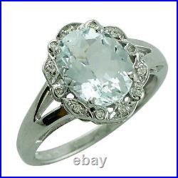 Lovely Blue Aquamarine Gemstone Ring 2.69 Ct. Oval Shape Sterling Silver Jewelry