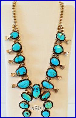 Lovely Large NATIVE AMERICAN Squash Blossom NECKLACE Turquoise Sterling Silver