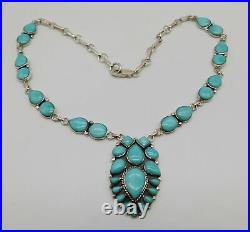 Lovely Native American Indian Sterling Silver Turquoise Stone Necklace
